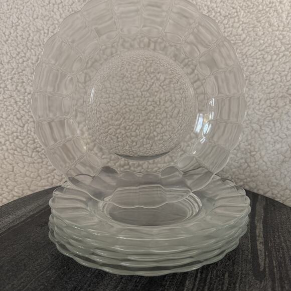Vintage Duralex Clear Glass Salad or Dessert Plates Ruffle Edge - Set of 6 - Picture 2 of 4